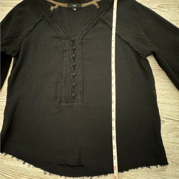 Fate Color Block Cotton Gauze Pullover V-Neck Balloon Long Sleeve Shirt Top S - Picture 9 of 14